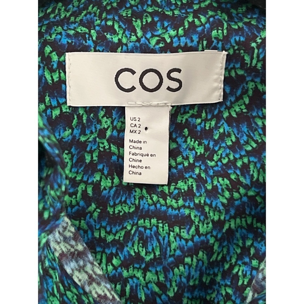 COS Shirt Dress Women’s 2 Teal Black Marble Printed Midi Rayon Long Sleeve - Picture 11 of 14